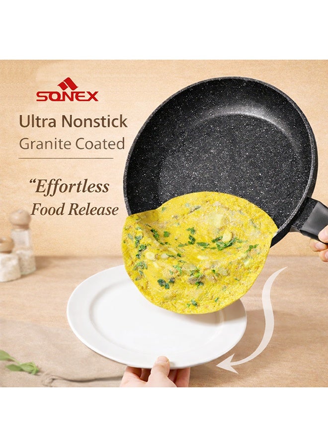 SONEX Marbella Premium Die-Cast Granite Cookware Set, 8-Piece Non-Stick Pots & Pans with Glass Lids, Healthy Low-Oil Cooking, Durable & Easy to Clean, Black - Image 4